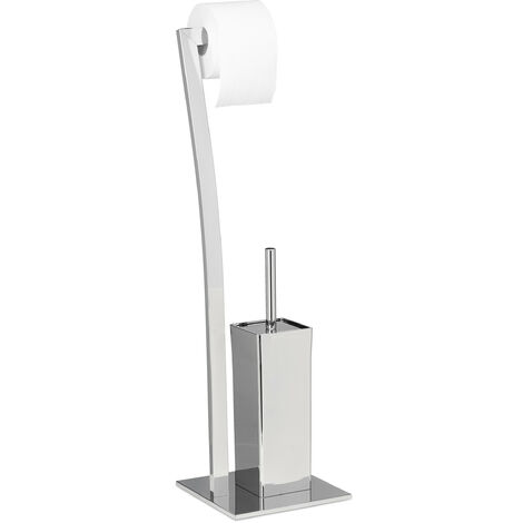 Relaxdays WIMEDO Toilet Brush and Holder, Size: 71 x 20 x 20 cm Toilet Paper Holder in Stainless Steel, Free-Standing, Silver