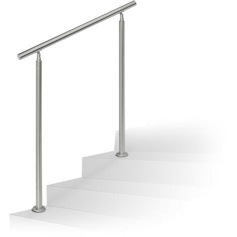 Relaxdays Stainless Steel Handrail Set, for Indoors and Outdoors, Bannister, 1.0 m Long, 2 Posts, No Crossbars, Silver