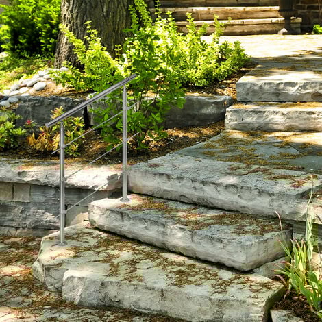 Relaxdays Stainless Steel Handrail Set, for Indoors and Outdoors, Bannister, 1.0 m Long, 2 Posts, 3 Crossbars, Silver