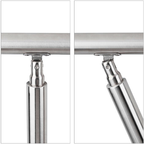 Relaxdays Stainless Steel Handrail Set, for Indoors and Outdoors, Bannister, 1.0 m Long, 2 Posts, 3 Crossbars, Silver
