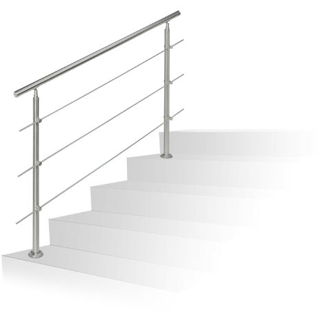 Relaxdays Stainless Steel Handrail Set, for Indoors and Outdoors, Bannister, 1.5 m Long, 2 Posts, 3 Crossbars, Silver