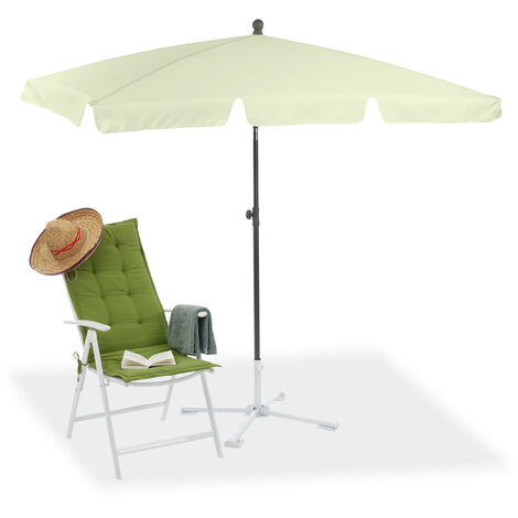 Rectangular Parasol, 200 x 120 cm Garden Beach & Balcony Umbrella with Titling Feature, Pale Yellow