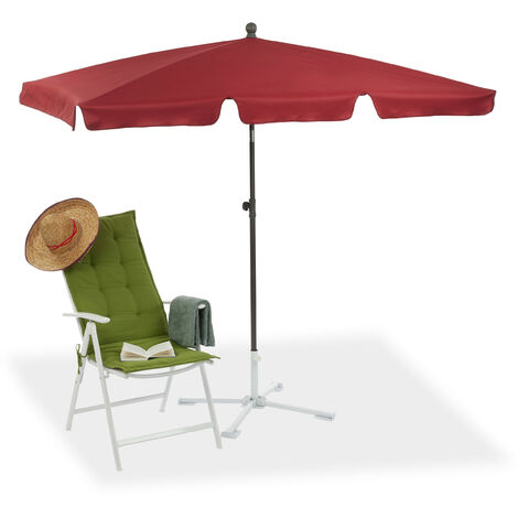 Rectangular Parasol, 200 x 120 cm Garden Beach & Balcony Umbrella with Titling Feature, Bordeaux