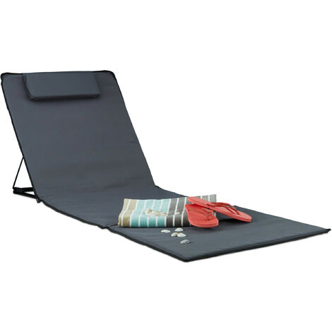 Relaxdays XXL Beach Mat, Padded Sun Lounger with Pillow Folding Recliner with Travel Bag, Anthracite
