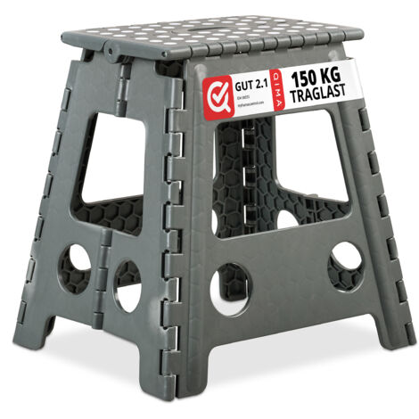 Relaxdays XL Folding Stool, Portable, Large Bathroom Step Stool, For up to 120 kg, Plastic, 39.5 cm Tall, Light Grey