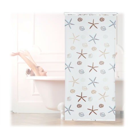 Relaxdays Shower Roller Blind, Water-repellent, For Bath & Shower, Shell Design, Ceiling, 100x240cm, Semi-transparent
