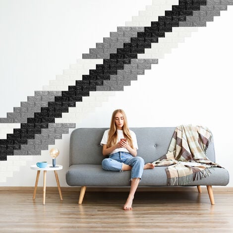 Relaxdays Wall Panels Self-adhesive, Decorative Stone Look, 3D Panel, Soft PE Foam, Set of 10, 78 x 70 cm, White
