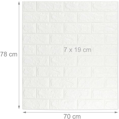 Relaxdays Wall Panels Self-adhesive, Decorative Stone Look, 3D Panel, Soft PE Foam, Set of 10, 78 x 70 cm, White