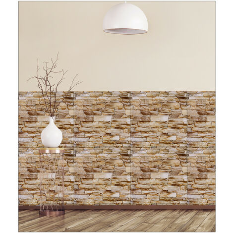 Relaxdays Wall Panels Self-adhesive, Set Of 10, Decorative Brick Wall, 3D Panelling, PVC Stone Wall, 50 x 50 cm, Brown