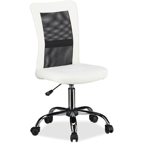 Relaxdays Office Desk Chair, Height-Adjustable Swivel Chair, Comfortable, 90 kg Capacity, HWD: 102 x 55 x 55 cm, White