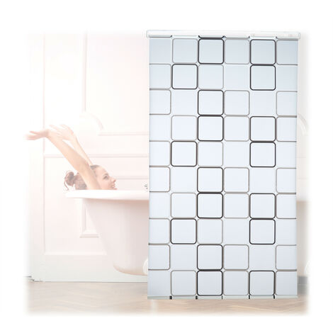 Relaxdays Shower Curtain Roller Blind, Water-repellent, Bath & Shower, Retro, From Ceiling , 120x240cm, Semi-transparent