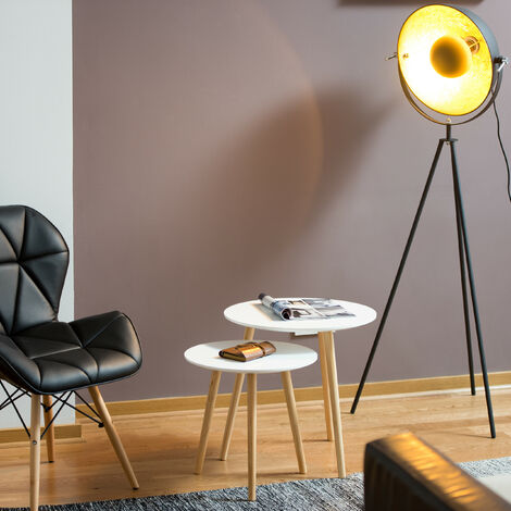 Relaxdays Set of 2 Round Dining Tables, Wood, Scandinavian Nordic Nested Tables, 70ies Diameters 39 and 47.5 cm