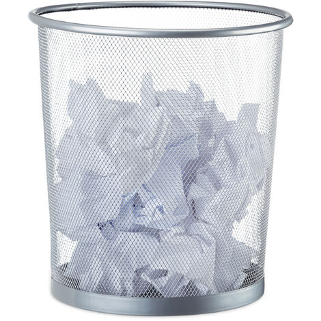 Height 27.5 cm Paper Bin Silver Relaxdays Metal Trash Can Mesh Waste Basket 26 cm Ø 