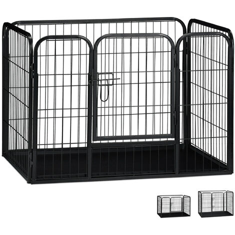 Relaxdays Whelping Pen with Floor Tray, Enclosure for Small Dogs, Puppies and Bunnies, Tall, 63x90x63 cm, Black