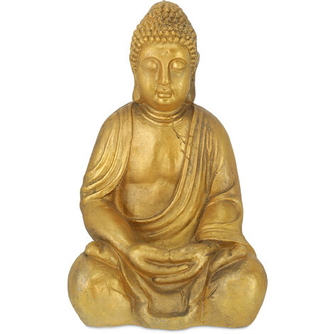 Relaxdays Buddha statue, weather-resistant meditating Buddha ornament, zen garden sculpture, 33x27x50.5 cm (LxWxH), gold