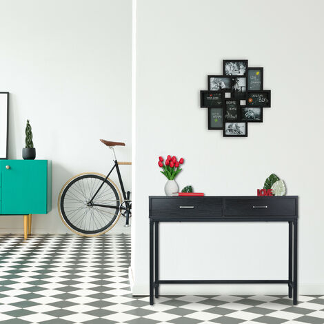 Relaxdays console table, hallway sideboard with two drawers, 42x110x81 cm (LxWxH), narrow side unit, living room, black