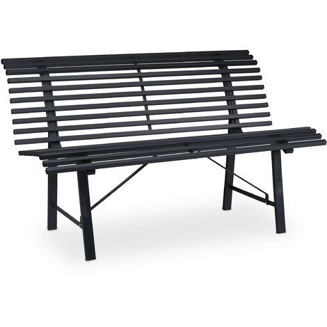 Relaxdays garden bench, 2 seater, 130 x 75 x 79 cm (LxWxH), durable steel, weatherproof outdoor seating, anthracite