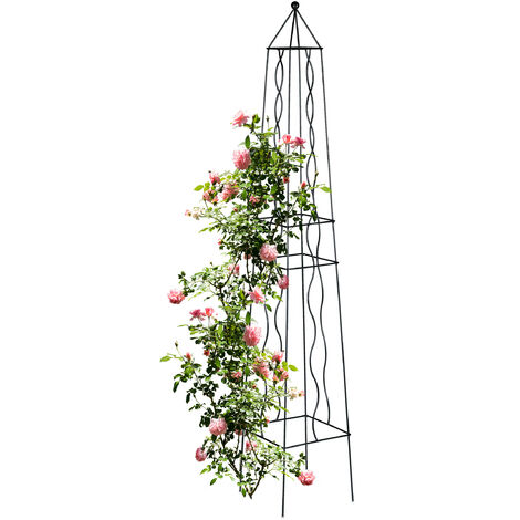 Relaxdays garden obelisk, metal trellis, climbing aid for plants, growing frame, weatherproof, steel, 182 cm (H), black