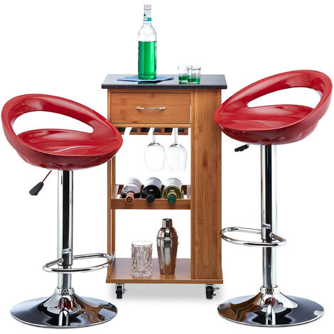 Relaxdays Bar Stool Set of 2, Height-Adjustable, Swivel, 120 kg, Metal Bistro Chair, HxWxD: 99 x 46 x 39 cm, Red