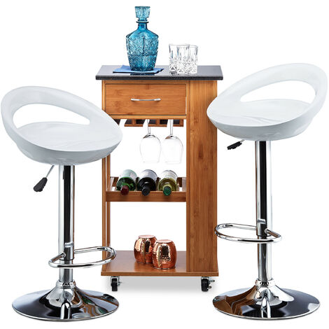 Relaxdays Bar Stool Set of 2, Height-Adjustable, Swivel, 120 kg, Metal Bistro Chair, HxWxD: 99 x 46 x 39 cm, White