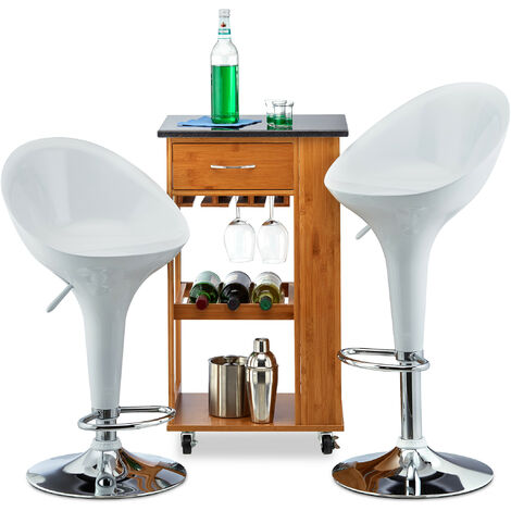 Relaxdays Bar Stool Set of 2, Height-Adjustable, Swivel, 120 kg, Metal Bistro Chair, HxWxD: 101 x 45 x 40 cm, White