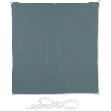 Relaxdays shade sail, square, size 3 x 3 m, waterproof, UV protection, canopy, with ropes, patio, awning, terrace, grey