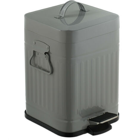 Relaxdays pedal bin, 5 litres, soft-closing mechanism, removable inner bin, bathroom waste bin, metal, light grey