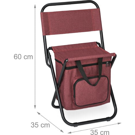 Relaxdays camping chair with bag, foldable, with back support, outdoor seat, folding fishing stool, garden chair, red