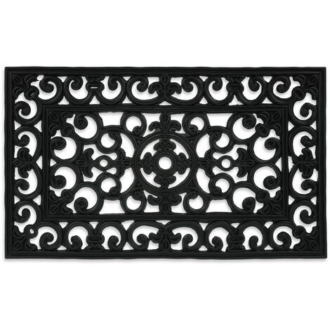 Relaxdays rubber door mat, 75 x 45 cm, weatherproof, non-slip doormat, for indoor and outdoor use, black