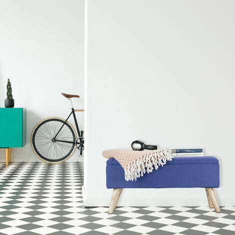 Relaxdays Hallway Storage Bench, Padded, Wooden Legs, Fabric Cover, HxWxD: 39.5 x 79.5 x 39.5 cm, Blue