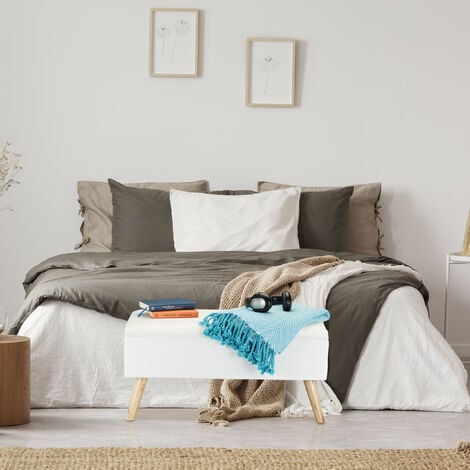 Relaxdays Hallway Storage Bench, Padded, Wooden Legs, Fabric Cover, HxWxD: 39.5 x 79.5 x 39.5 cm, Blue