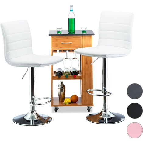 Relaxdays Bar Stool Set of 2, Height-Adjustable, Swivel, Backrest, Metal Bistro Chair, HxWxD: 117 x 40 x 40 cm, White