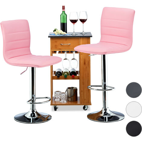 Relaxdays Bar Stool Set of 2, Height-Adjustable, Swivel, Backrest, Metal Bistro Chair, HxWxD: 117 x 40 x 40 cm, Pink