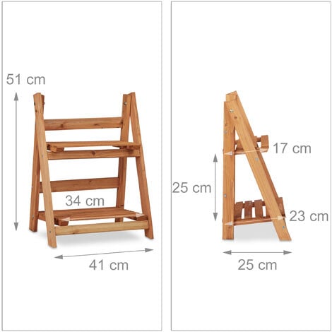 Relaxdays Wooden Flower Display Rack, Indoor Flower Stand, 2-Tier, Plant Stairs, Foldable, HxWxD: 51 x 41 x 25 cm, Brown