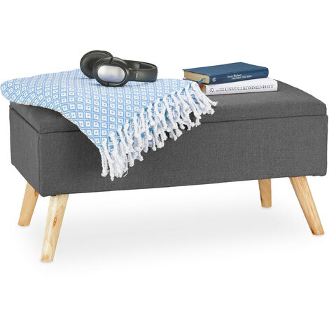 Relaxdays Hallway Storage Bench, Padded, Wooden Legs, Fabric Cover, HxWxD: 39.5 x 79.5 x 39.5 cm, Various Colours