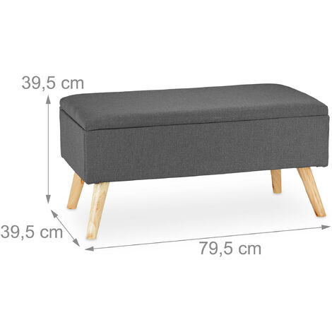 Relaxdays Hallway Storage Bench, Padded, Wooden Legs, Fabric Cover, HxWxD: 39.5 x 79.5 x 39.5 cm, Grey