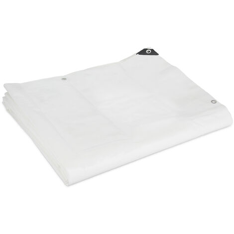 Relaxdays tarpaulin, 200g/m² material thickness, tarp, cover, tearproof &  waterproof PE material, 3 x 4 m, white