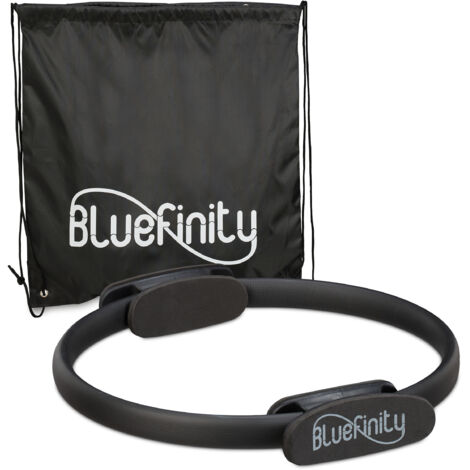 Relaxdays 10x Pilates Rings and Workout Booklet, Dual Grip,Yoga Fitness Circle, Pelvic Floor, Fibreglass, Ø 37 cm, Black