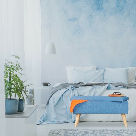 Relaxdays Storage Ottoman Bench, Padded Seat Bench, Wooden Legs, for Hallway & Living Room, HxWxD: 39 x 77 x 39 cm, Blue