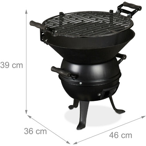 Relaxdays charcoal BBQ, cast iron and steel, height adjustable