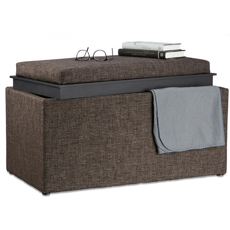 Relaxdays Storage Bench, HxWxD: 42.5 x 78 x 40 cm, Footrest, Padded Seat, Storage Box, Fabric-Look, Brown