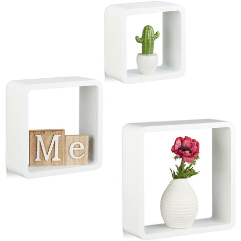 Relaxdays Hanging Cube Shelf Set of 3, Floating Wooden Shelves, MDF ...