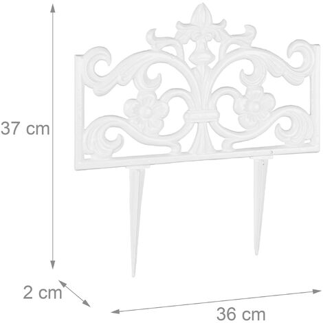 Relaxdays Flower Bed Fence, Cast Iron, Single Panel, Spikes, Lawn Edging, Nostalgic, HxWxD: 37x36x2cm, White
