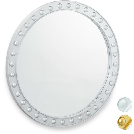 Relaxdays Round Wall Mirror, Hanging Mirror for Hallway, Living Room, Bathroom, ∅ app. 50.5 cm with Frame, Silver