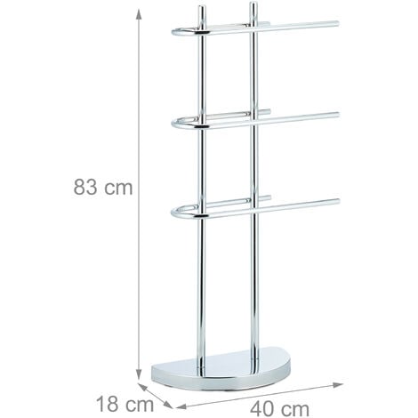 Relaxdays Chrome Towel Rack, 3 Tiers, Half-Round Base, Freestanding Towel Holder, Metal, HWD: 83x40x18 cm, Silver