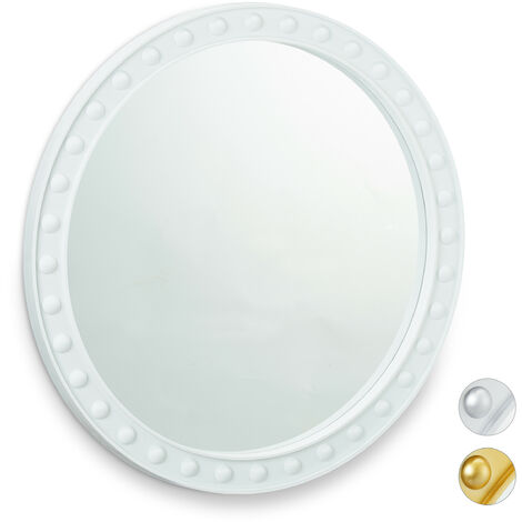 Relaxdays Round Wall Mirror, Hanging Mirror for Hallway, Living Room, Bathroom, ∅ app. 50.5 cm with Frame, White