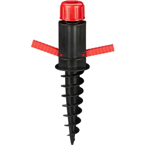 Relaxdays Parasol Ground Anchor, Screw-in Holder With Grips, Umbrella Spiked Stand, 19-32 mm, Camping, Beach, Black/Red