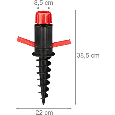 Relaxdays Parasol Ground Anchor, Screw-in Holder With Grips, Umbrella Spiked Stand, 19-32 mm, Camping, Beach, Black/Red