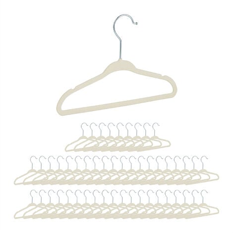 Relaxdays Velvet Coat Hangers Pack of 50 NonSlip Clothes Hangers Boys   Girls Swivel Hook Pants Rail White
