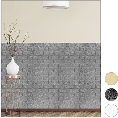 Relaxdays Wall Panels Self-adhesive, Decorative Stone Look, 3D Panel, Soft PE Foam, Set of 20, 78 x 70 cm, Grey